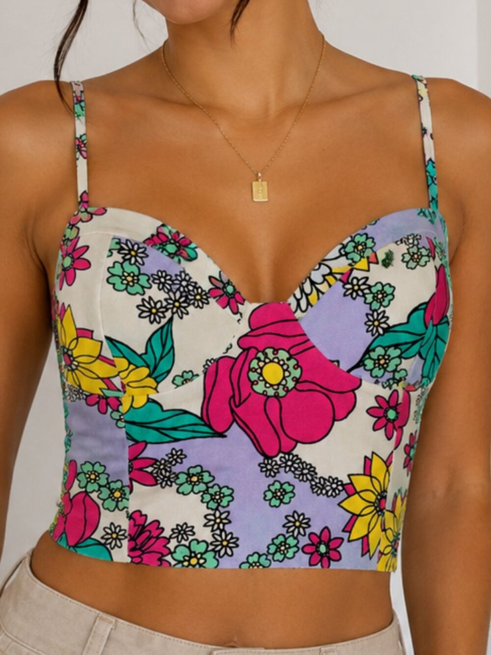 Zara Floral Lace-Up Corset Crop Top Y2K Retro Bustier M